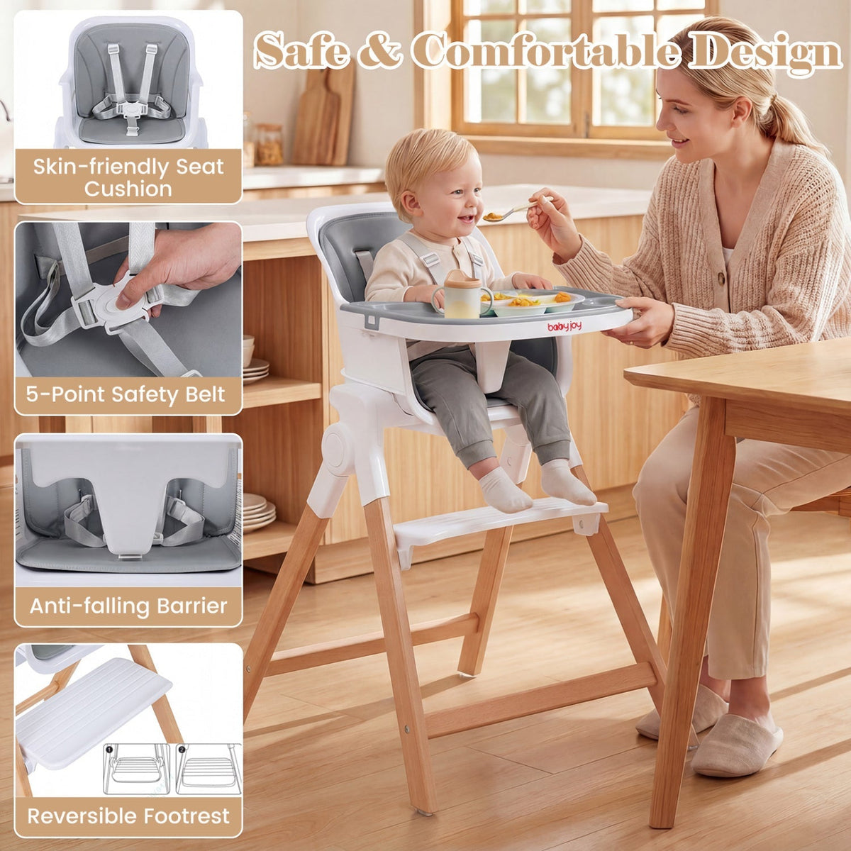 Convertible baby high chair by GBruno Store with adjustable tray, featuring a sturdy frame, colorful seat, and multiple seating positions.