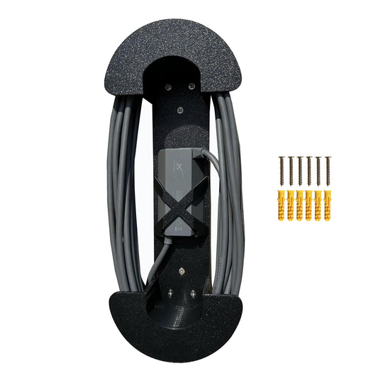 Black Starlink cable caddy with Ethernet holder, designed to organize and secure cables for satellite internet setups.