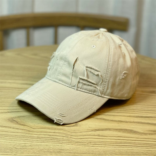 Retro distressed baseball hat for men and women by BACKUPMYFILESNOW.COM®, featuring a worn vintage style and adjustable fit.