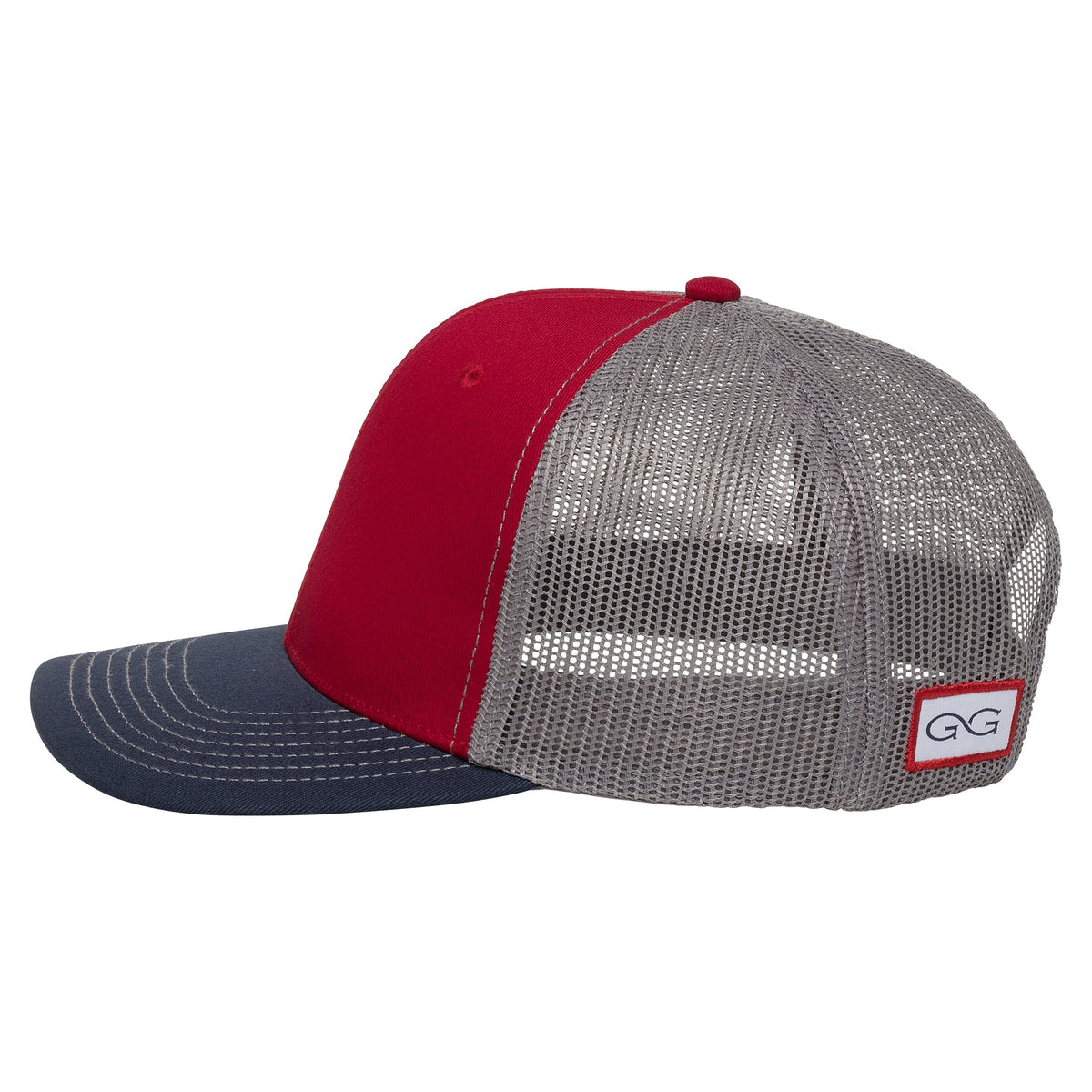 Red TriColor Glacier MeshBack Cap by GameGuard featuring a breathable mesh back and vibrant color design.
