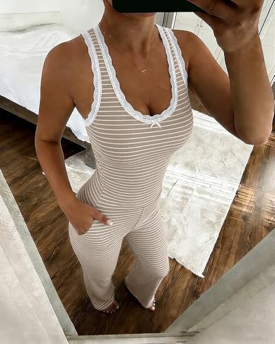 CHICME women's 2-piece striped knit pajama set for lounging, featuring a cozy top and matching pants in soft fabric