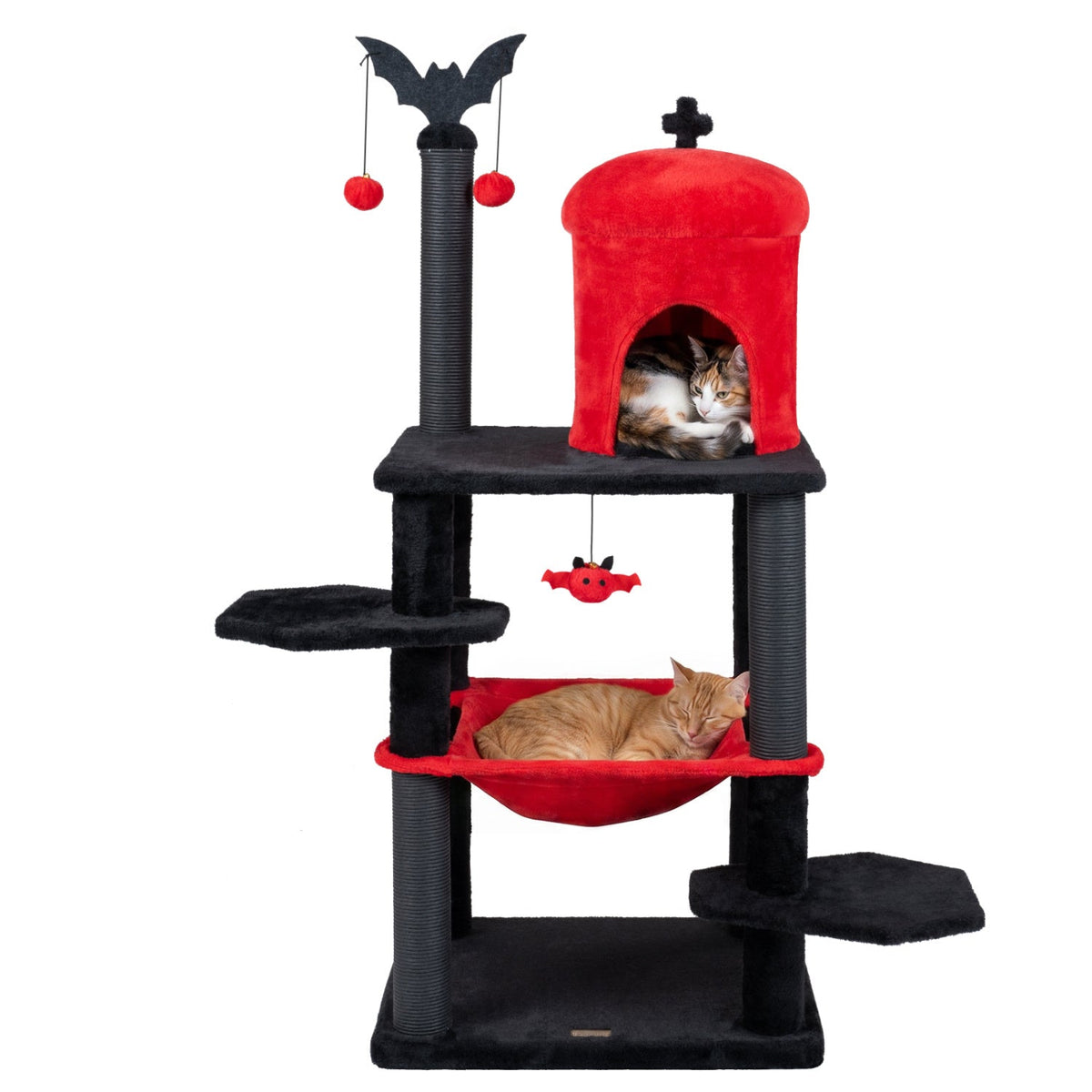 GBruno Store 51-inch Gothic multi-level cat tree with spider toy, cozy hammock, scratching posts, and climbing platforms for cats.