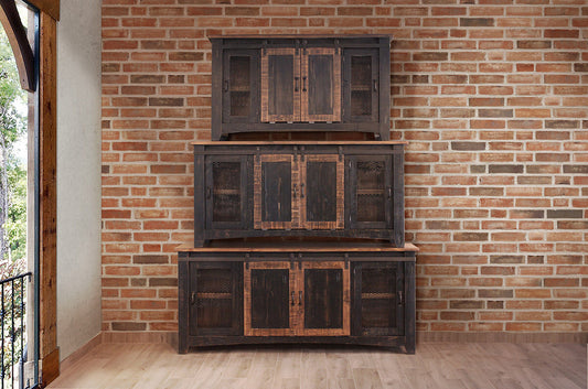 Black solid wood 60-inch TV stand with enclosed storage and distressed finish, ideal for entertainment centers and living rooms.
