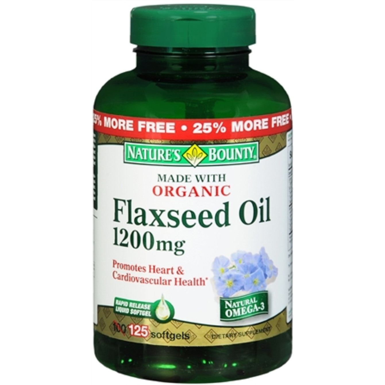 Nature's Bounty® Flaxseed Oil 1200 mg Rapid-Release Gelcap SFG, 125 EA