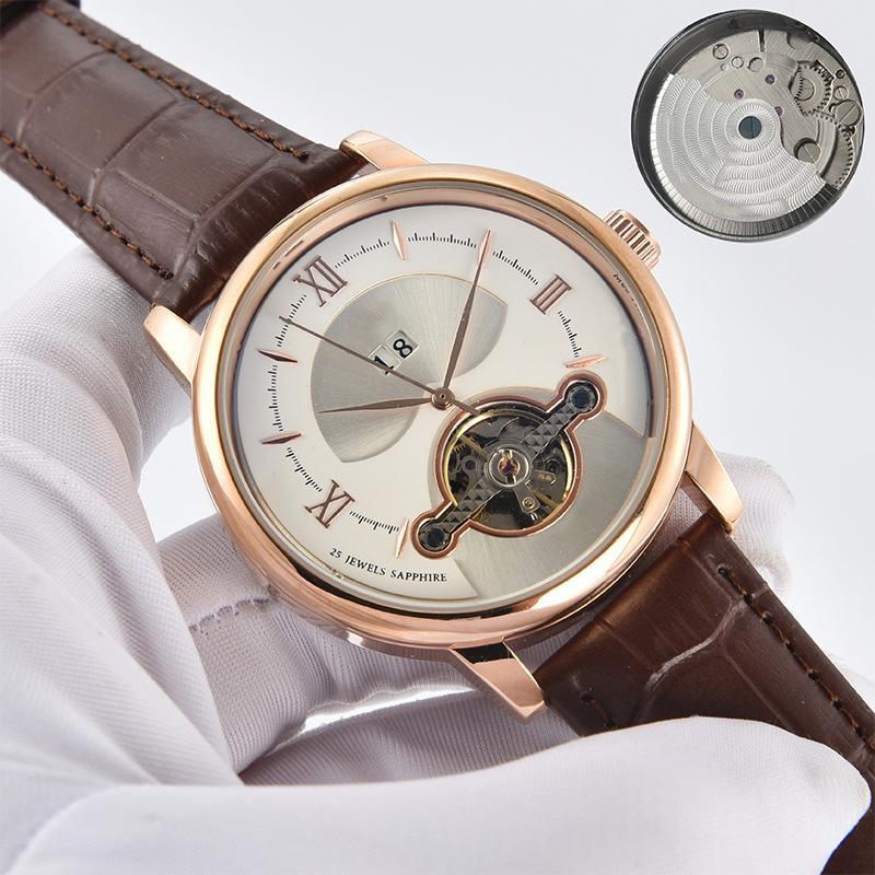 Dual-calendar fashion business watch with a stainless steel belt and classic round dial