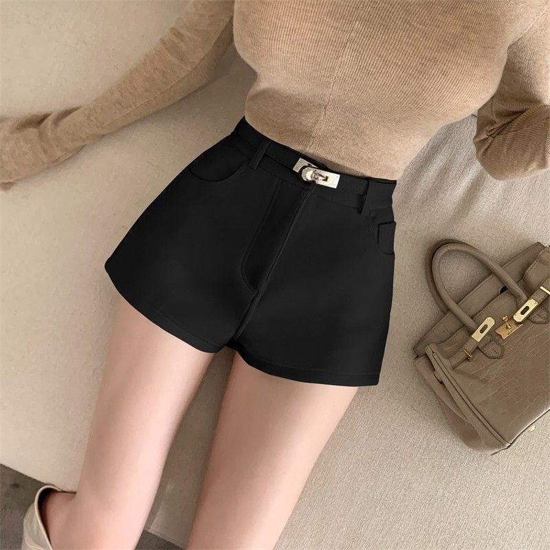 Women's casual thickened straight-leg shorts, relaxed fit with a simple solid-color design