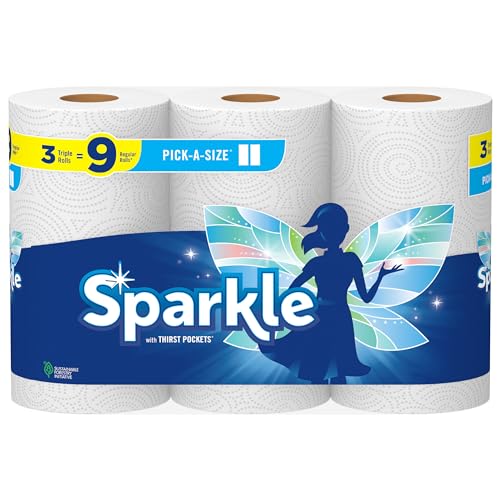 Sparkle Pick-A-Size Paper Towels 3 Triple Rolls = 9 Regular Rolls Everyday Value Paper Towel With Full And Half Sheets