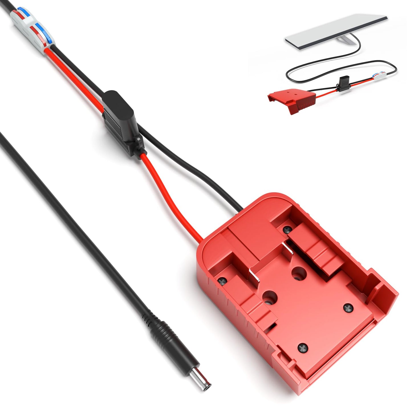 Lymorexan Starlink Mini DC power cable with fuses and wire terminals, compatible with Milwaukee batteries for Starlink Mini kits.