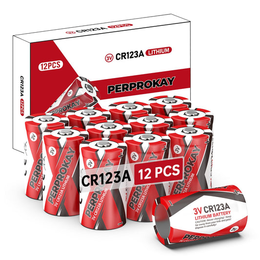 CR123A 3V lithium batteries, 12-pack, for flashlights and security devices, long-lasting with 1500mAh capacity, from BackupMyFilesNow.com