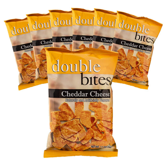 BackupMyFilesNow Cheddar Cheese Double Bites high-protein, low-carb, gluten-free chips in a snack pack, crunchy diet-friendly chips.