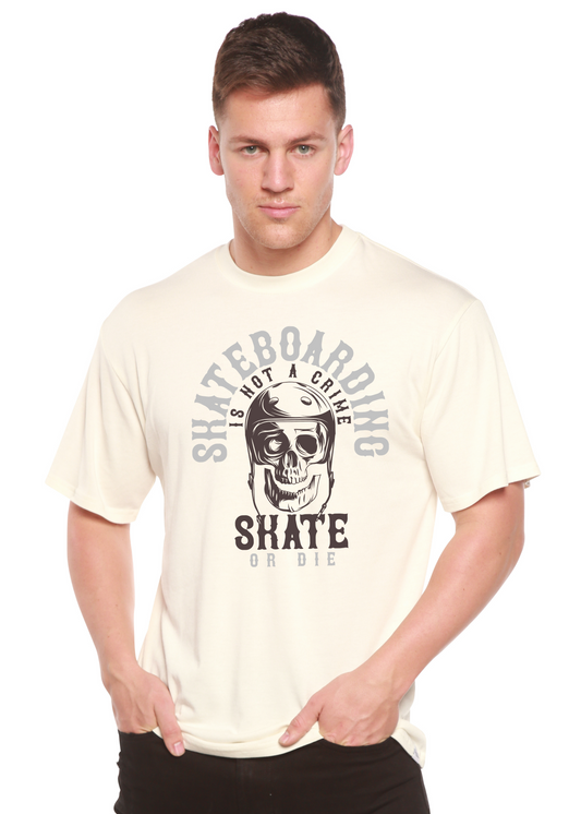 Men's skateboarding graphic t-shirt by Spun Bamboo, short sleeve, made from bamboo viscose and organic cotton, featuring printed design.