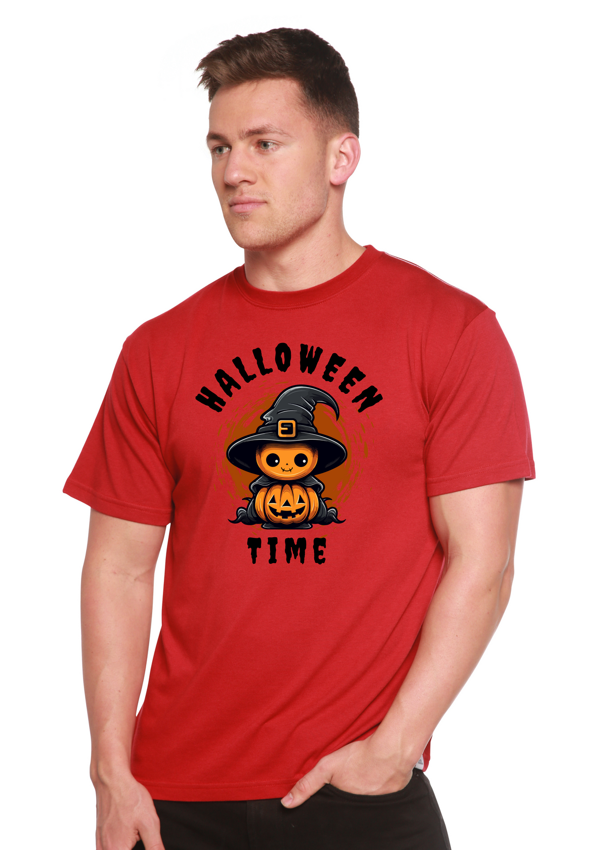 Spun Bamboo men's short sleeve graphic T-shirt made from bamboo viscose and organic cotton with Halloween-themed print.