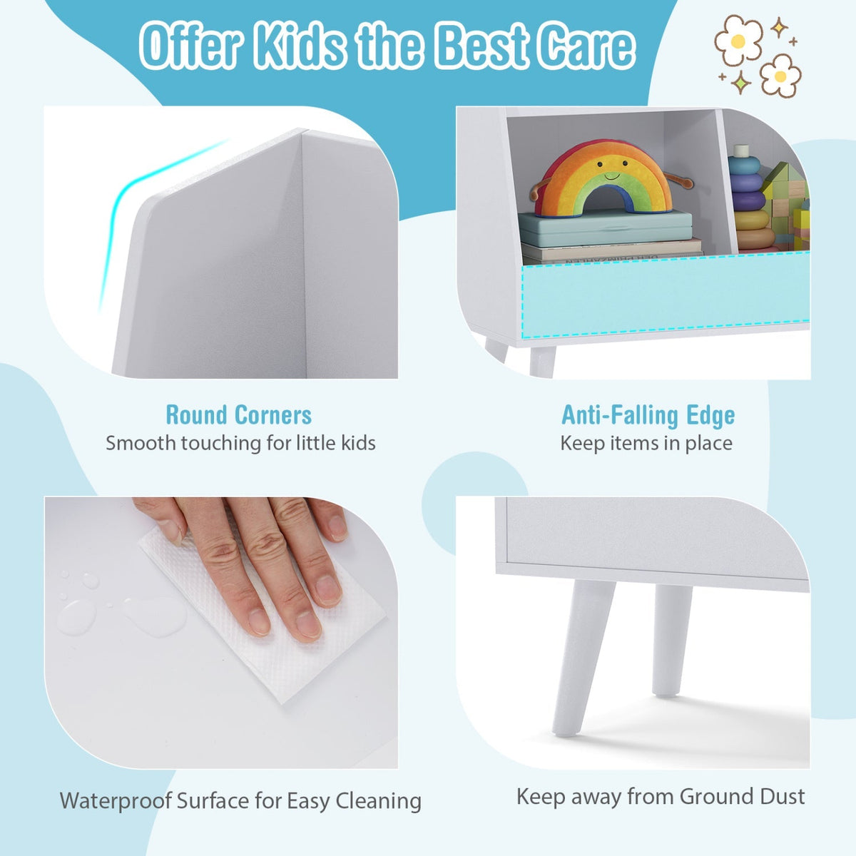 Kids bookshelf and toy organizer with five cubbies, made of durable kids storage furniture from GBruno Store.