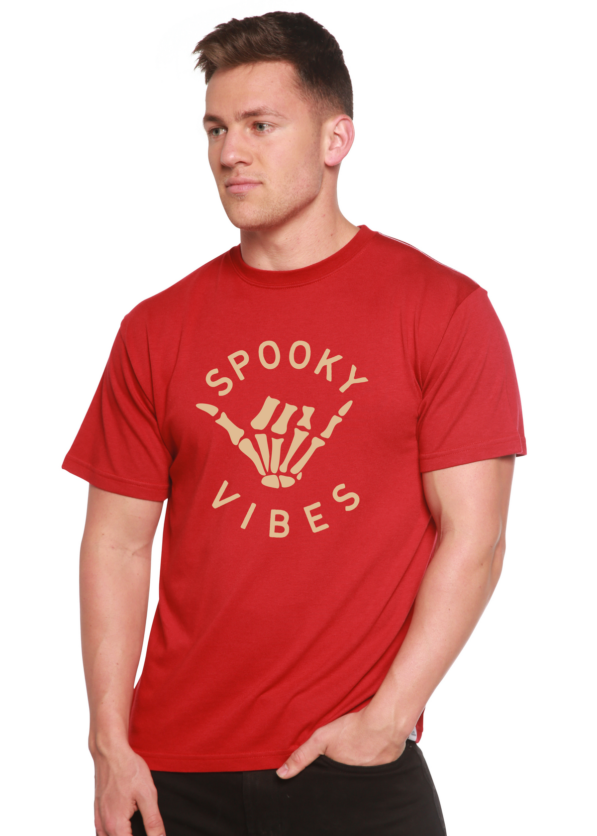 Men's graphic T-shirt by Spun Bamboo with spooky vibes, short sleeve design in bamboo viscose and organic cotton fabric.