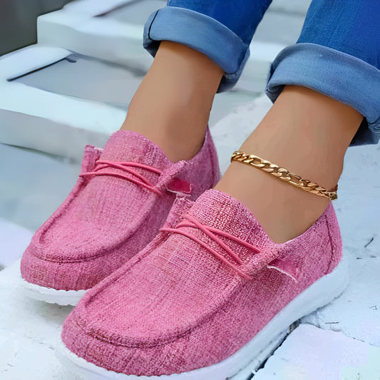 BackUpMyFilesNow® summer canvas women's lace-up casual flat shoes with white soles and light blue fabric upper.