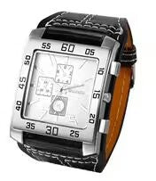 Men's military-style square dial watch with simulated three-layer design