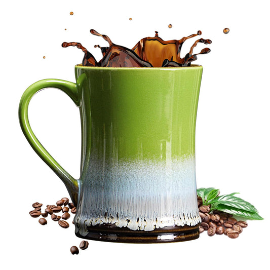 Green ceramic coffee mug with 18.5oz capacity, kiln glazed, dishwasher and microwave safe, from BACKUPMYFILESNOW.COM®.