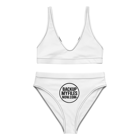 High-waisted all-over print bikini by BACKUPMYFILESNOW® featuring colorful floral pattern and supportive design, suitable for beachwear.