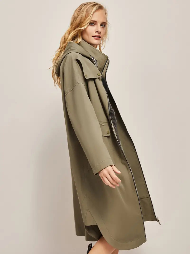 Casual Hooded Long Sleeve Windproof Coat for Women