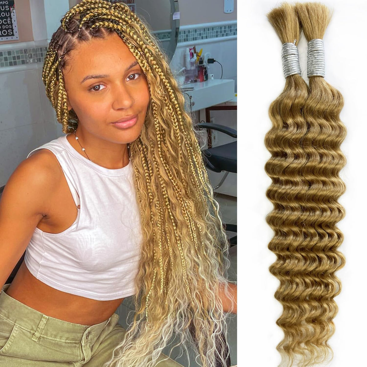 Honey Blonde Curly Braiding Hair 26 Inch Bundle