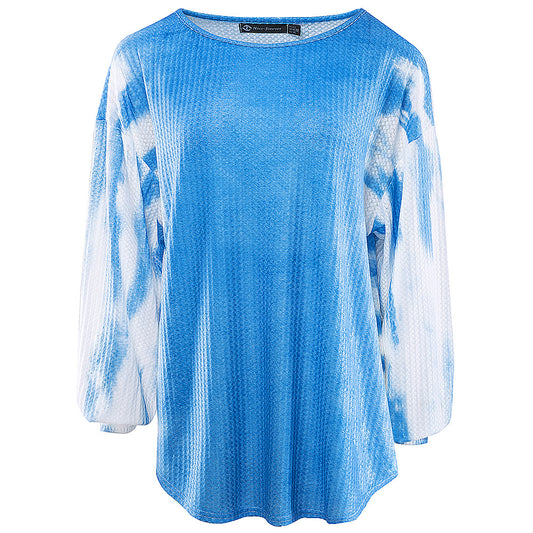 Colorful tie-dye gradient casual women's sweater from BACKUPMYFILESNOW.COM®, featuring a soft knit fabric and relaxed fit.