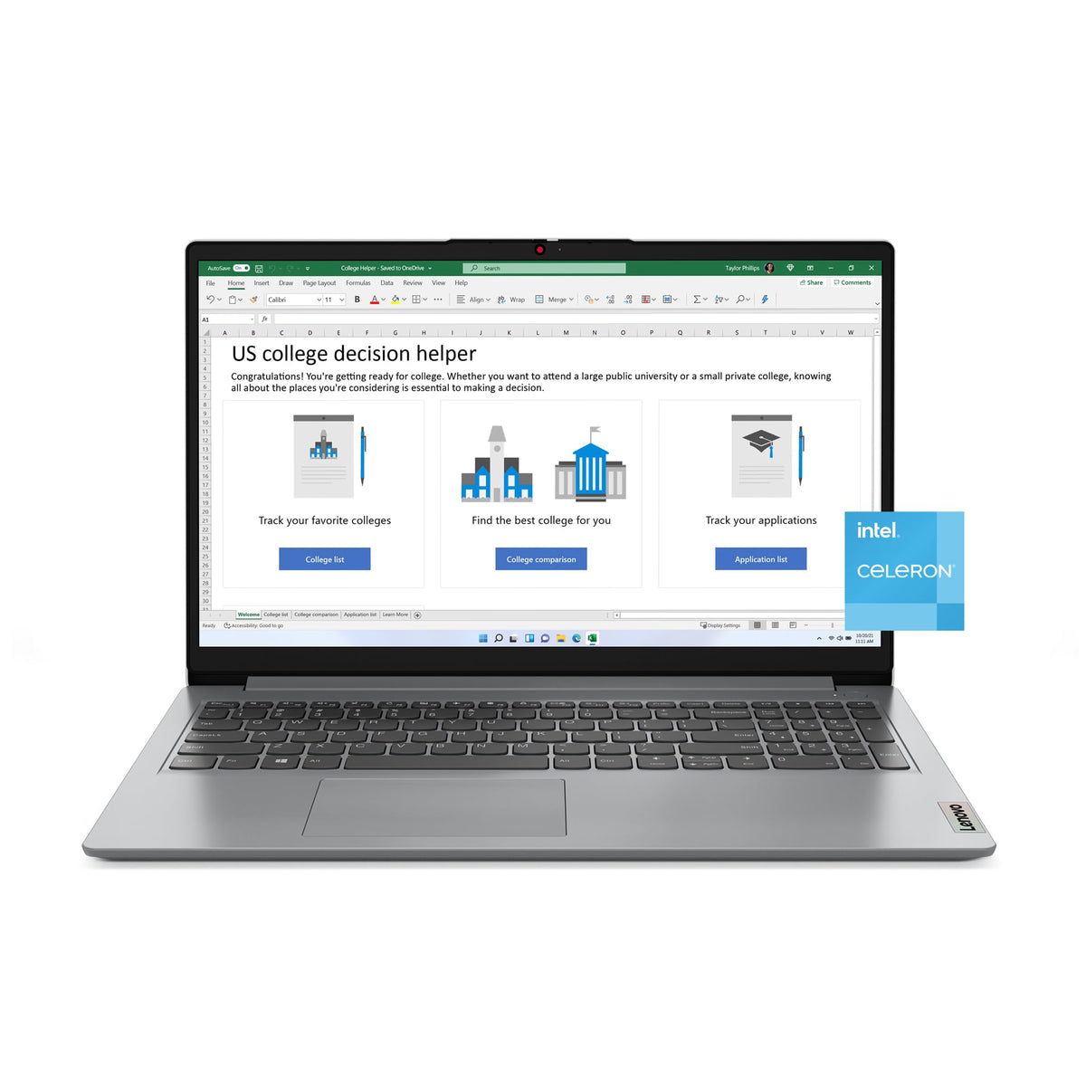 Lenovo IdeaPad 1i 2023 - 15.6” FHD Everyday Laptop - 4GB RAM - 128GB SSD - Intel Celeron N4500 - Windows 11 - Cloud Grey