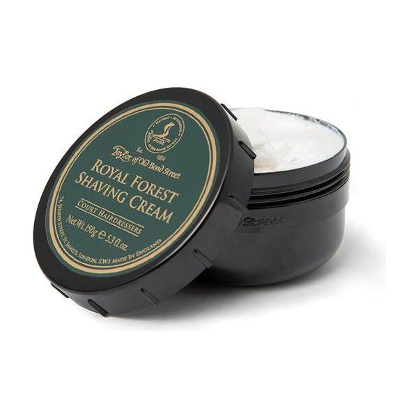 Taylor of Old Bond Street Royal Forest shaving cream bowl, 5.3 oz, in a ceramic container with a lush, creamy lather.