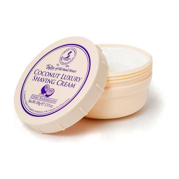 Taylor of Old Bond Street coconut shaving cream in a bowl, 5.3 oz, by Pasteur Pharmacy, with a rich, creamy lather for shaving.