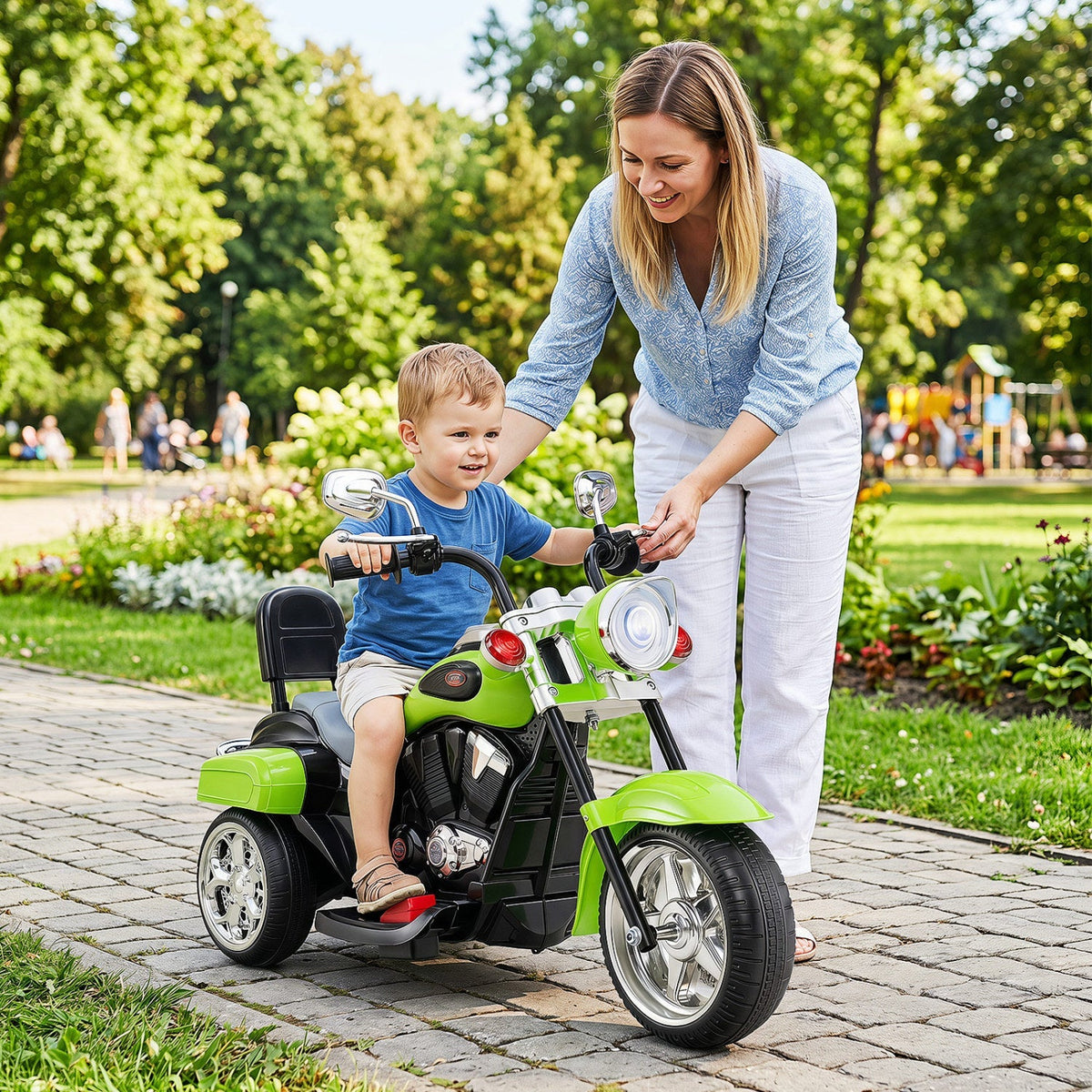 3-wheel electric ride-on motorcycle toy for toddlers, GBruno Store, featuring a colorful design and safety features for young children.