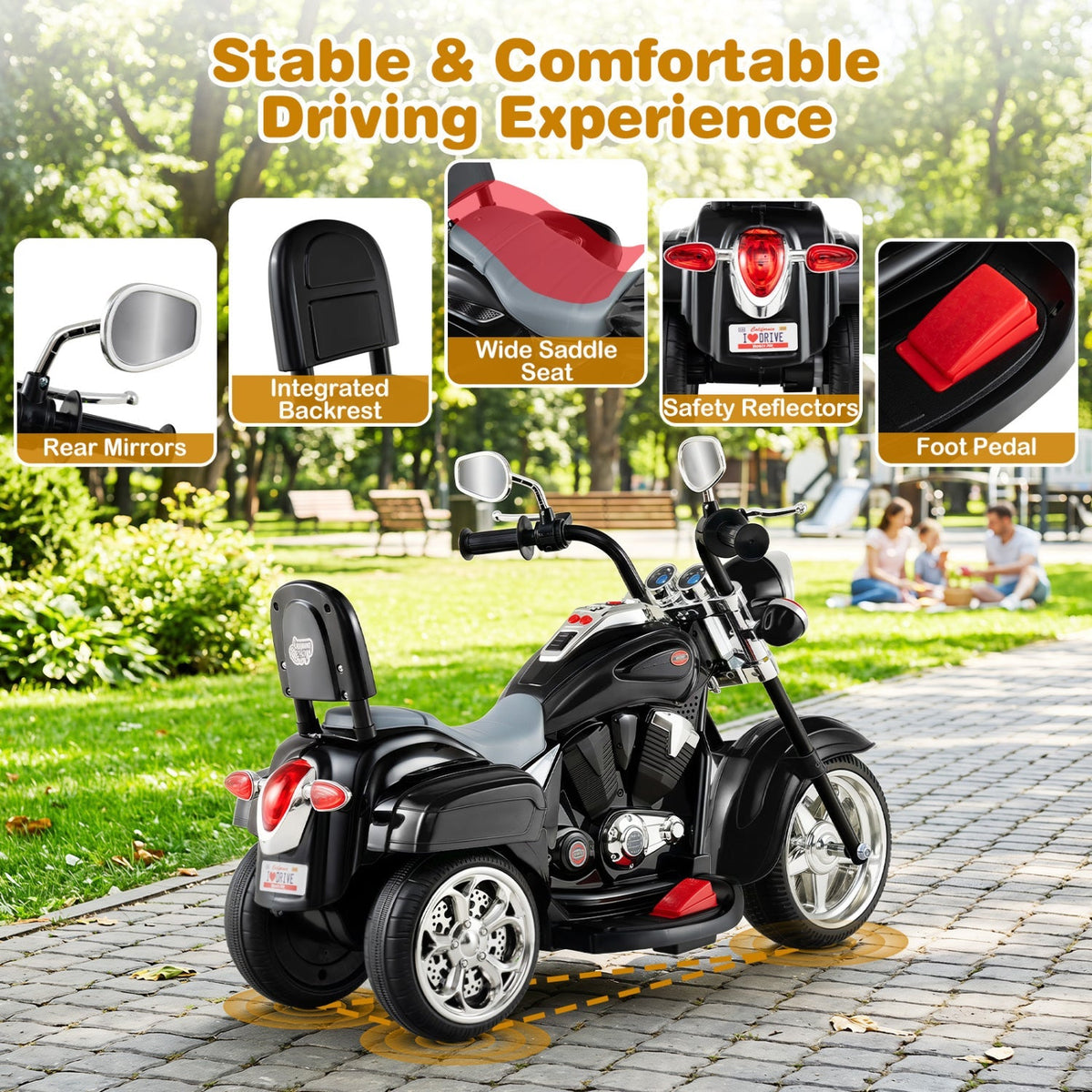 3-wheel electric ride-on toy motorcycle for toddlers by GBruno Store, featuring a colorful design and safety features for children aged 3+