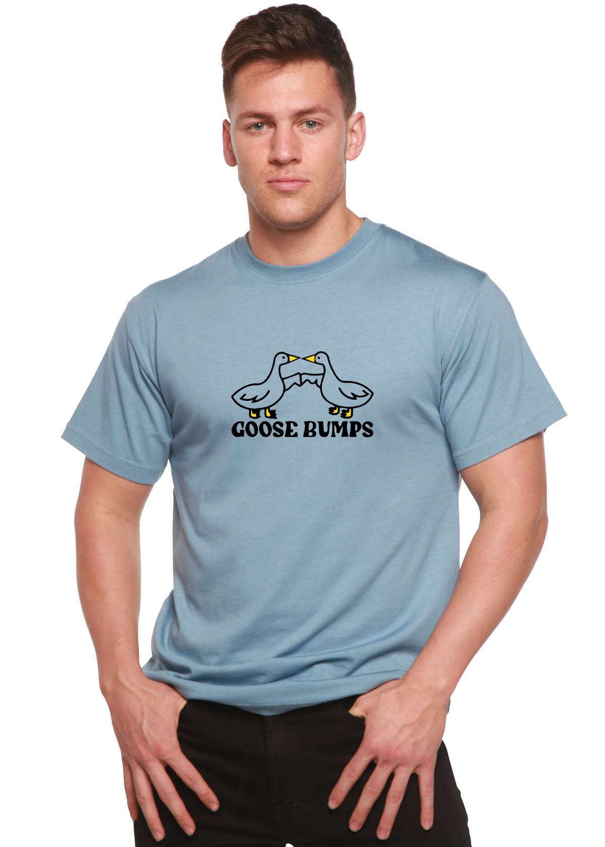 Spun Bamboo Goose Bumps men's short sleeve graphic T-shirt in bamboo viscose and organic cotton with bold print.