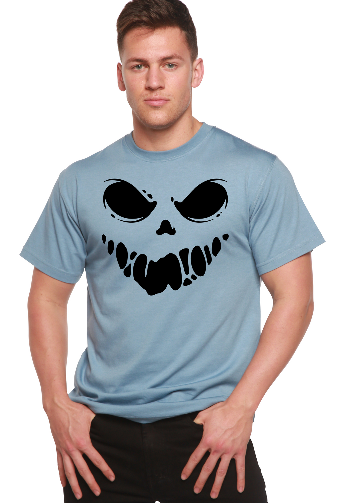 Spun Bamboo Halloween Boo men's short sleeve graphic T-shirt with spooky design in bamboo viscose and organic cotton fabric.