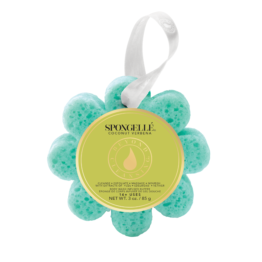 Spongellé Wild Flower Assorted Body Wash Infused Buffer with six colorful sponges and floral design for gentle cleansing.