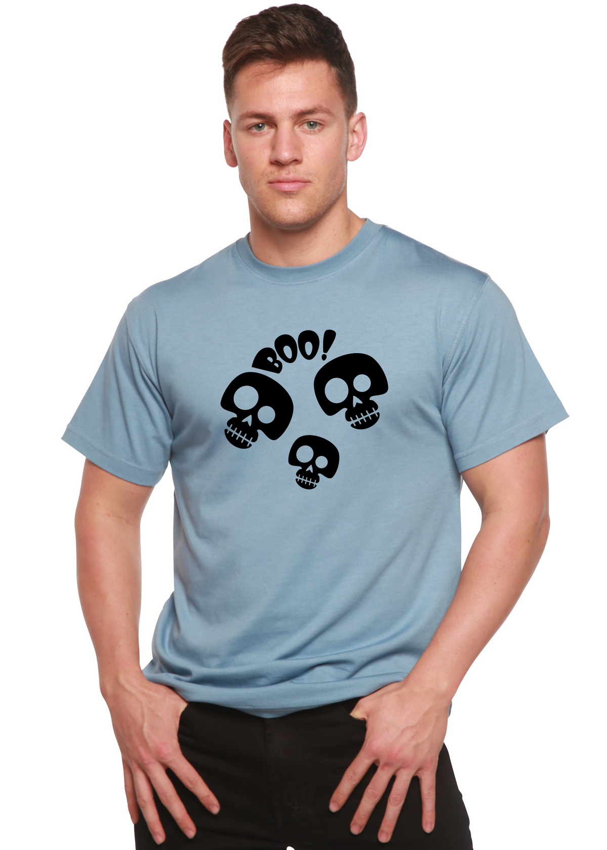 Spun Bamboo Halloween Boo unisex short sleeve graphic T-shirt with spooky print, bamboo viscose and organic cotton fabric.
