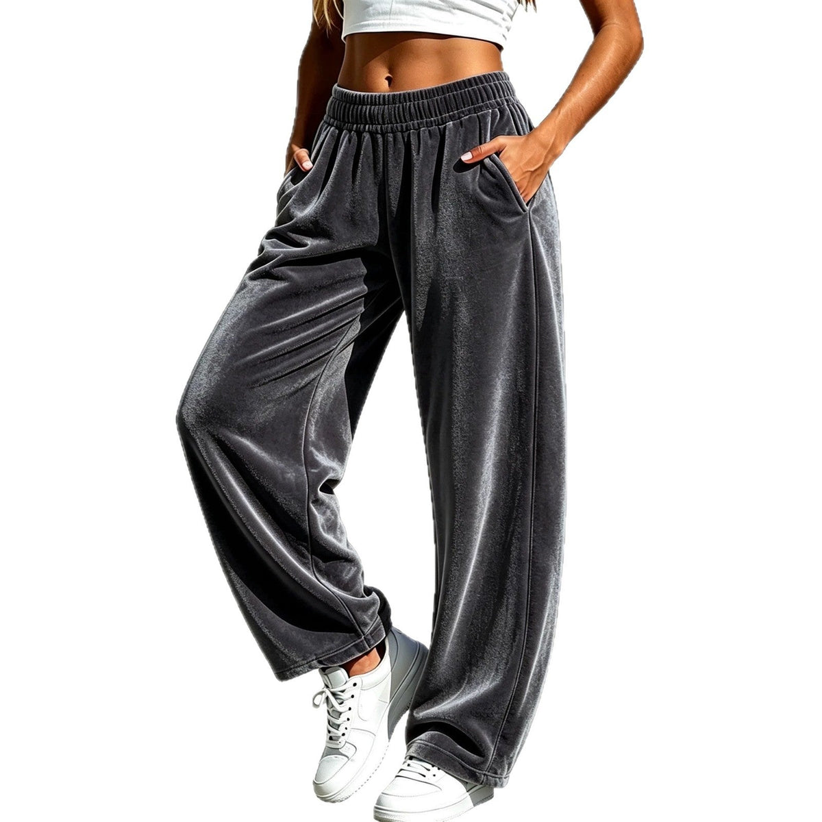 Women's sporty-casual wide-leg pants in a fashionable relaxed style