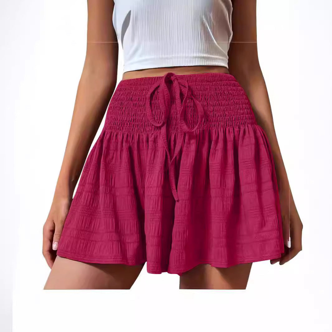 Women's summer solid color drawstring sports shorts, European and American fashion style
