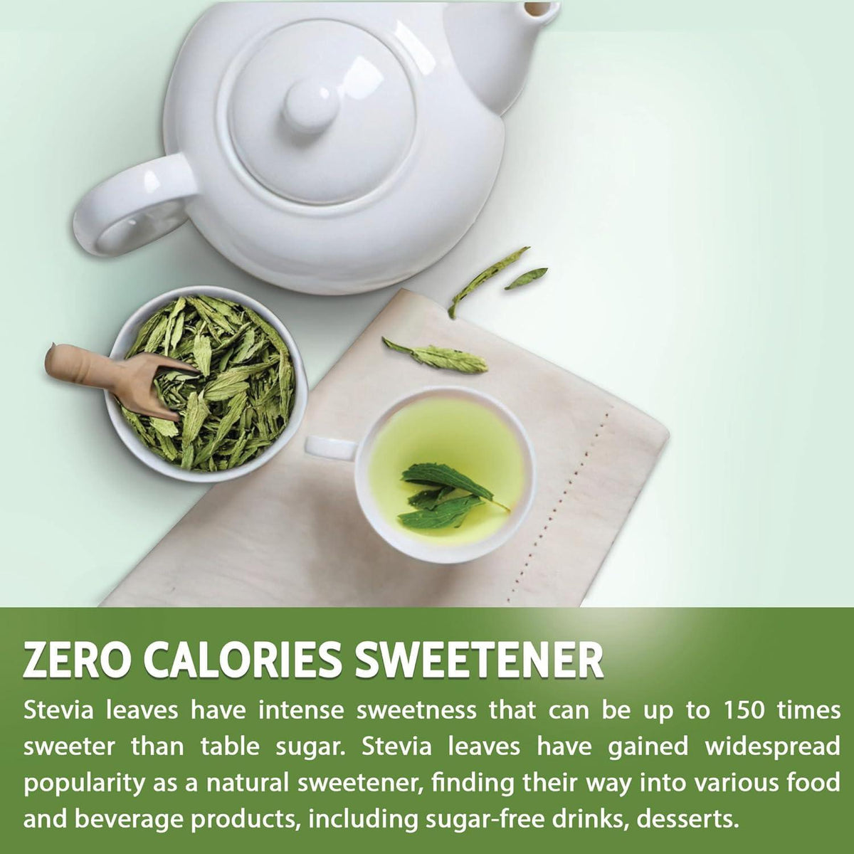 Stevia Leaf, Whole Dried Leaves, Tea Bags, Powder, 100% Natural and Pure from Stevia Leaves. Sugar Substitute for Tea, Coffee. Loose Leaf Stevia Herbal Tea. Zero Calorie Sweetener. No Sugar, No Caffeine, No Gluten, Vegan.