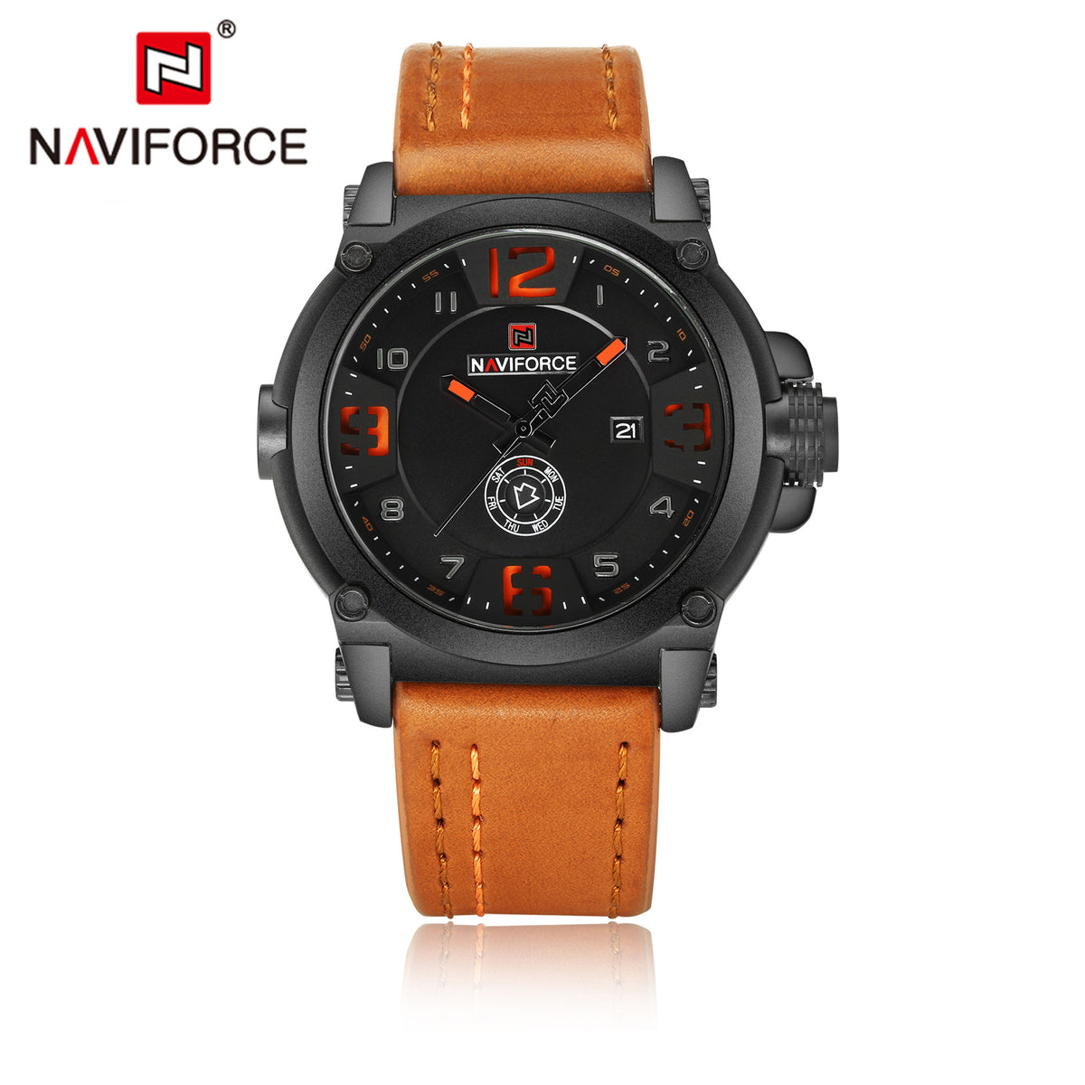 NAVIFORCE 9099 men's waterproof quartz watch with black dial and stainless steel band, designed for durability and style.