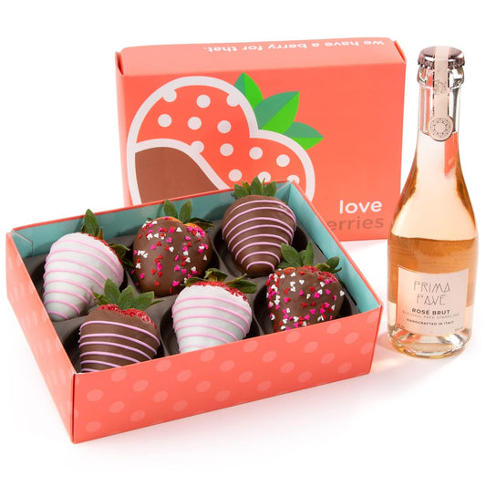 Chocolate-covered strawberries gift box by A Gift Inside featuring 12 fresh dipped berries, perfect for birthdays, thank you, or anniversaries.