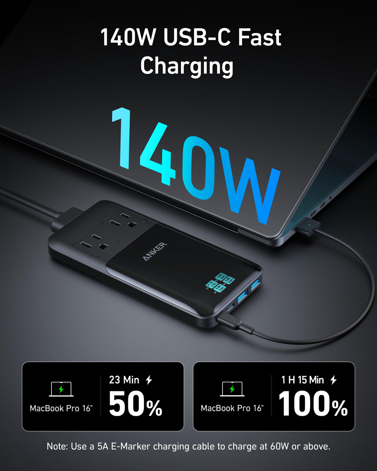 Anker Prime 6-in-1 140W charging station with multiple USB-C and USB-A ports for efficient device charging.