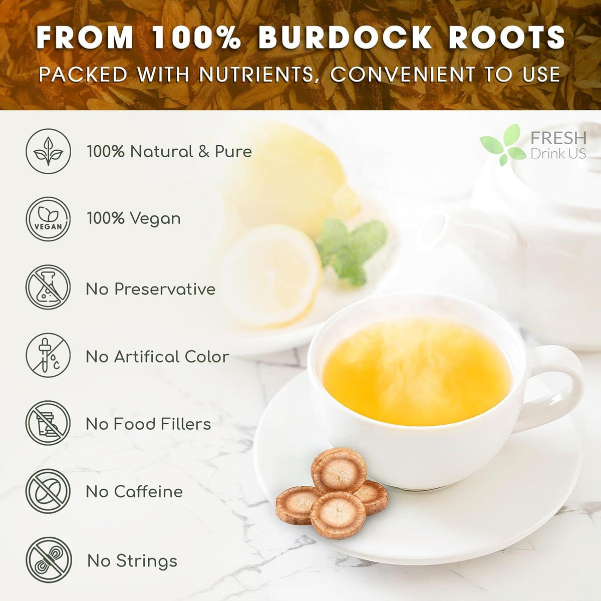 Burdock Root Powder, Burdock Root Extract, 100% Natural & Pure from Burdock Root, Burdock Root Herbal Tea, No Additives, No Caffeine, Vegan