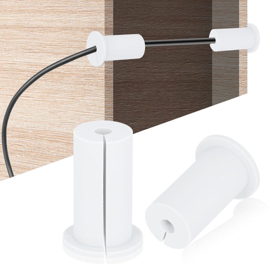 White wall hole cable routing kit with silicone bushings and grommets for Starlink and Ethernet cables, ideal for cable protection.