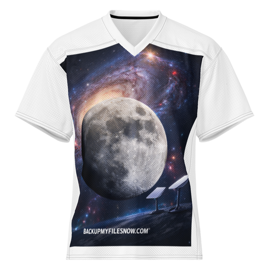 All-over print American football jersey by BACKUPMYFILESNOW® with team logo and bold design on front and sleeves.