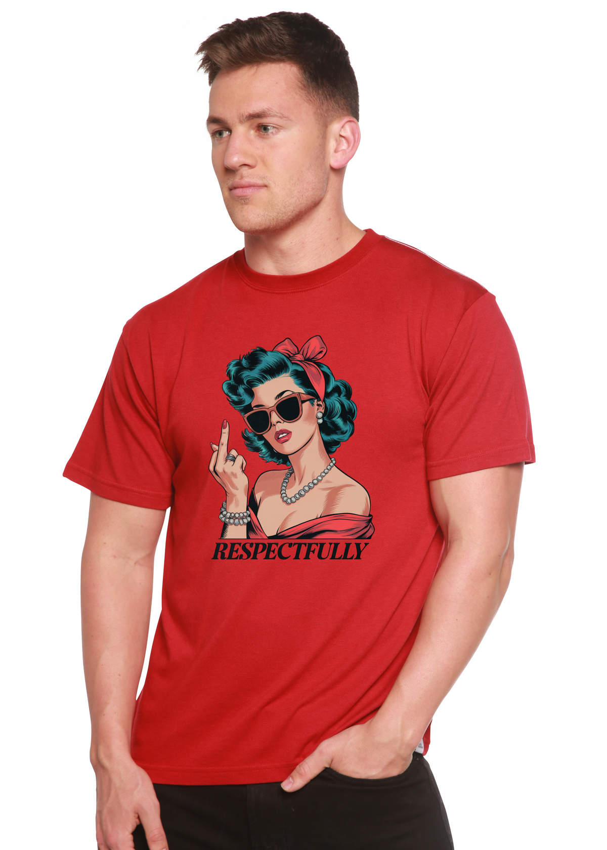 Unisex bamboo cotton T-shirt with graphic of a middle finger, men's printed T-shirt by Spun Bamboo.