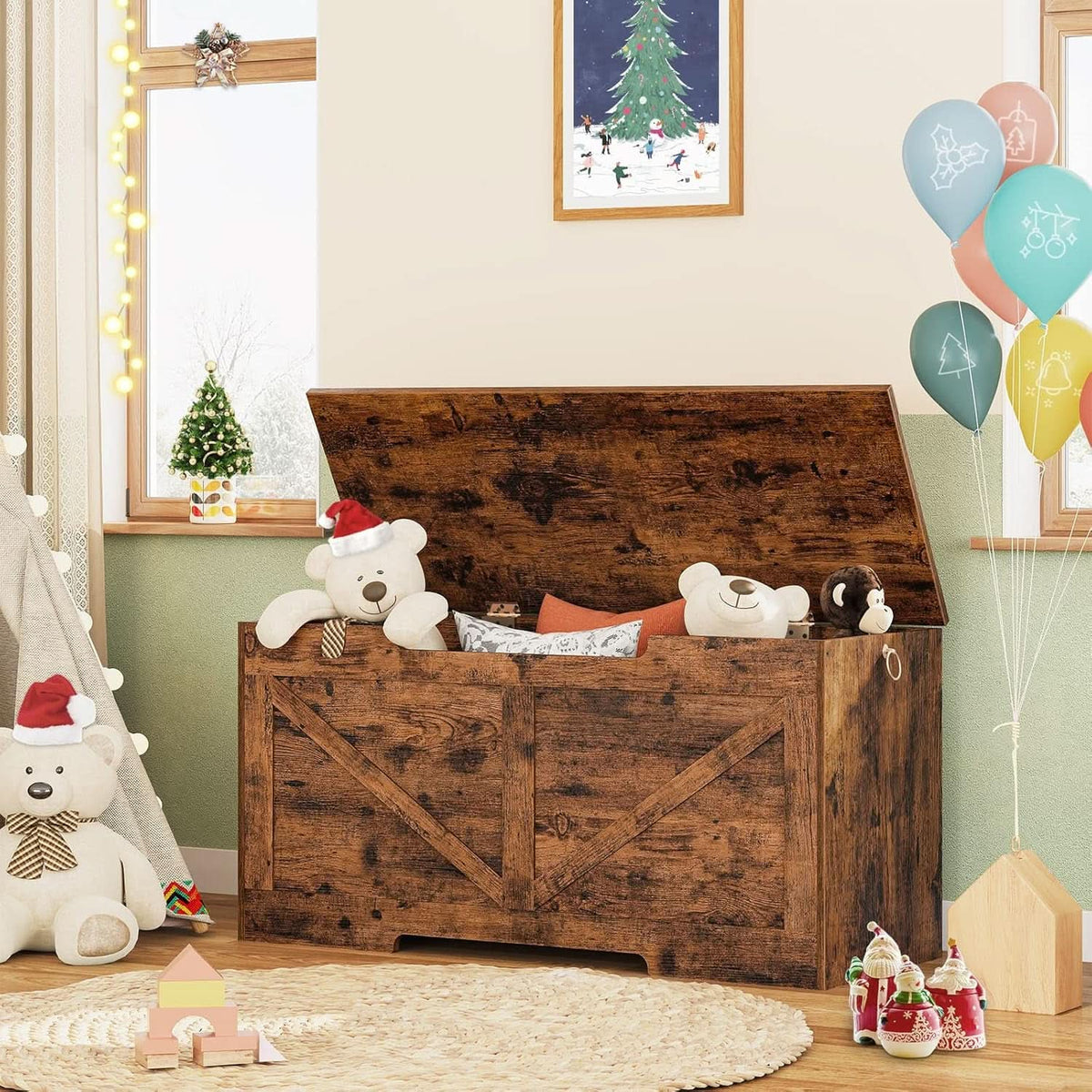 Storage Bench 39.4 Inch Rustic Wood Brown Organizer