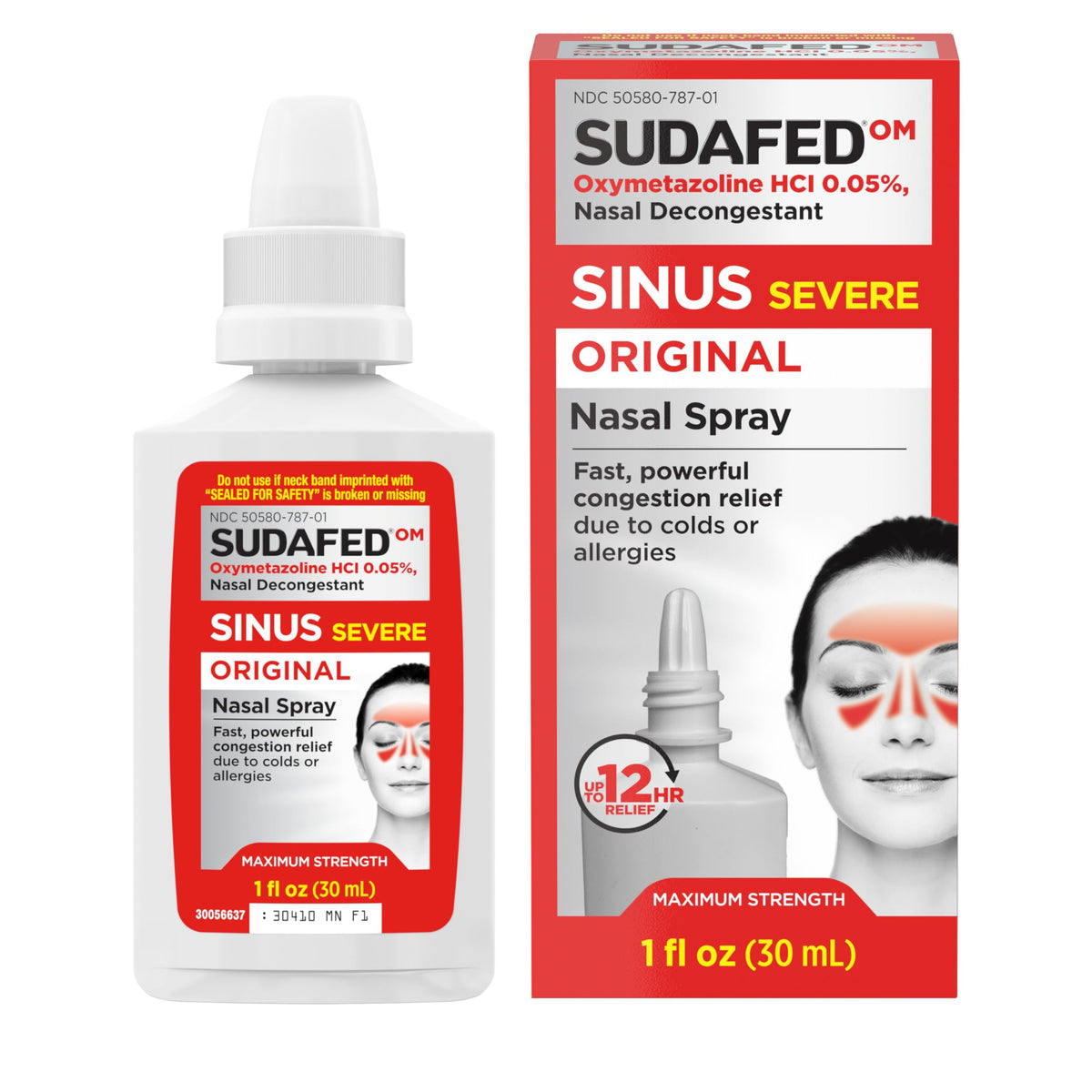 BackupMyFilesNow Sudafed 12-Hour Severe Sinus Relief nasal spray bottle with nozzle and packaging close-up image.