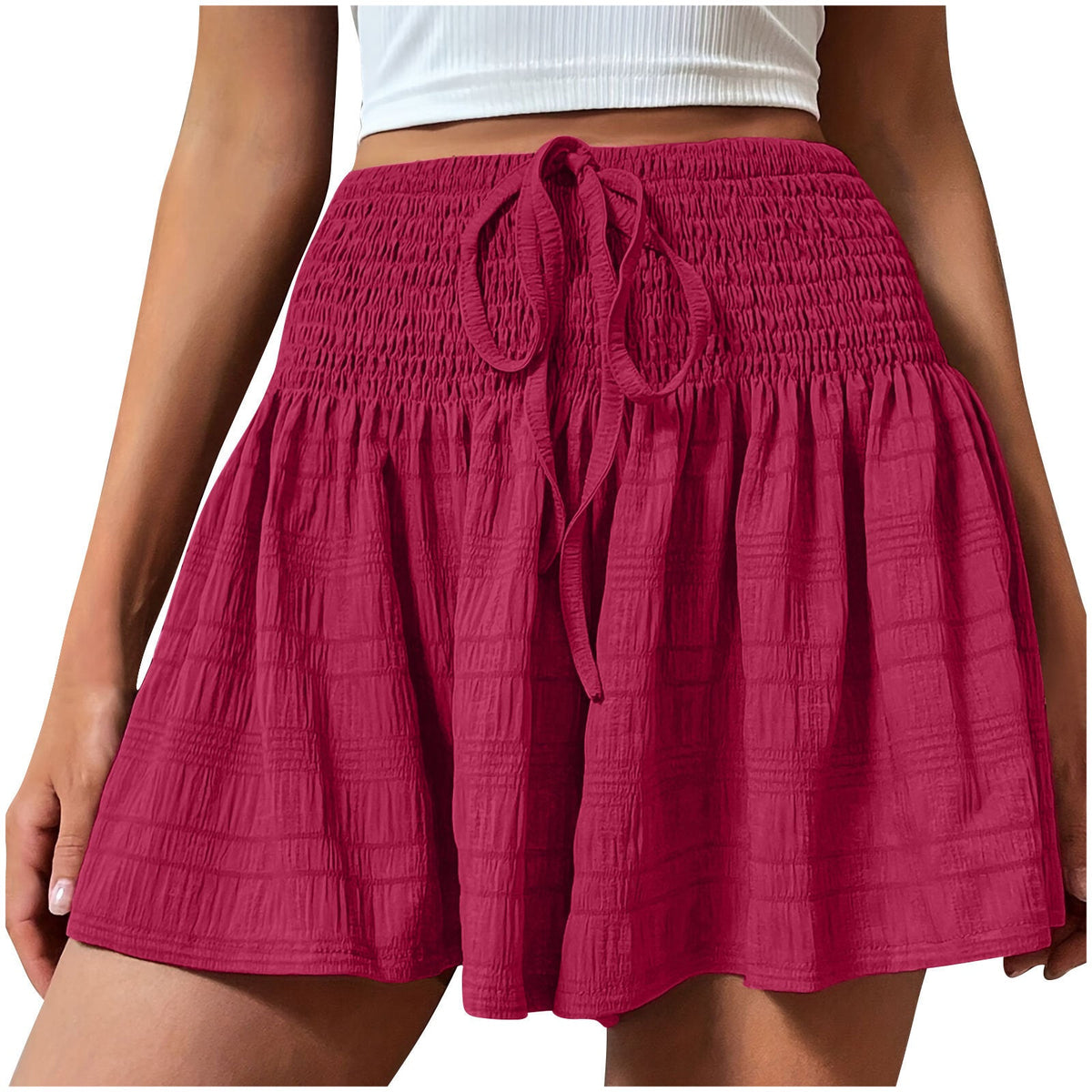 Women's summer sports shorts in solid color with drawstring waist, European and American fashion style