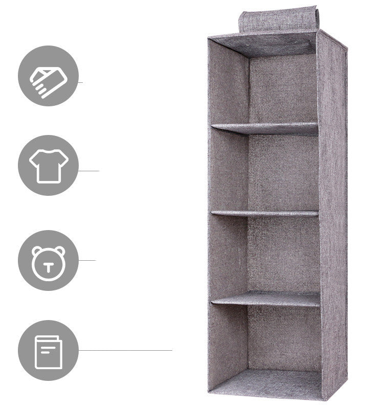 Drawer storage closet hanging bag with multiple compartments and fabric shelves for organized clothing storage