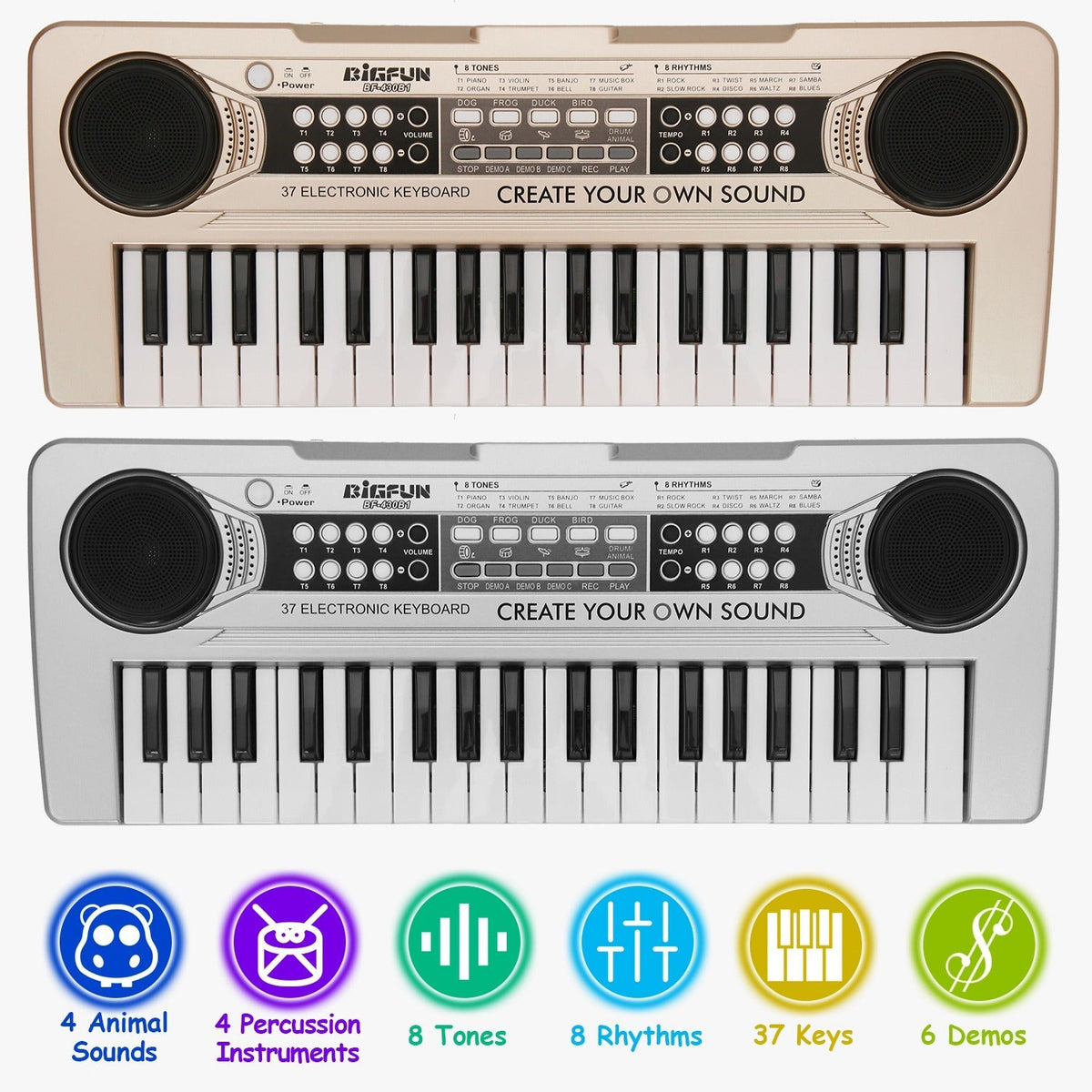 GBruno Store 37-key digital music electronic keyboard and electric piano with microphone for kids aged 3-10, colorful learning instrument