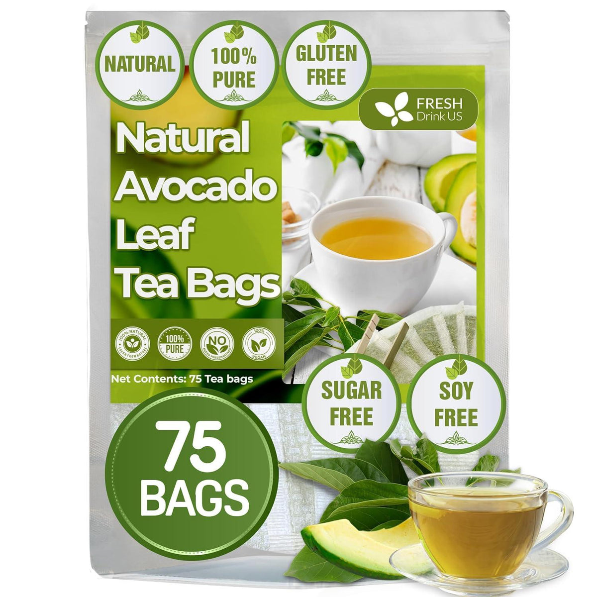 Natural Avocado Whole Leaves Dried, Tea Bags, 100% Pure from Avocado Leaves, Avocado Leaf Tea, Hojas de Aguacate Seca, No Additives, No Caffeine, Vegan